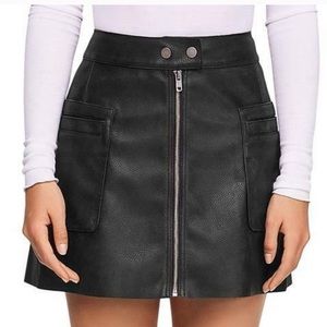Free People Faux Leather front zip black skirt